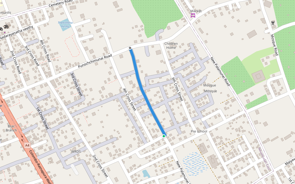 5th Cross Street walking route map in Kattankudy