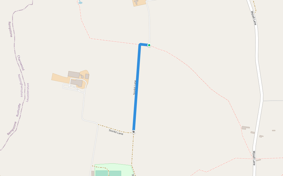 Storkit Lane walking route map in Wymeswold