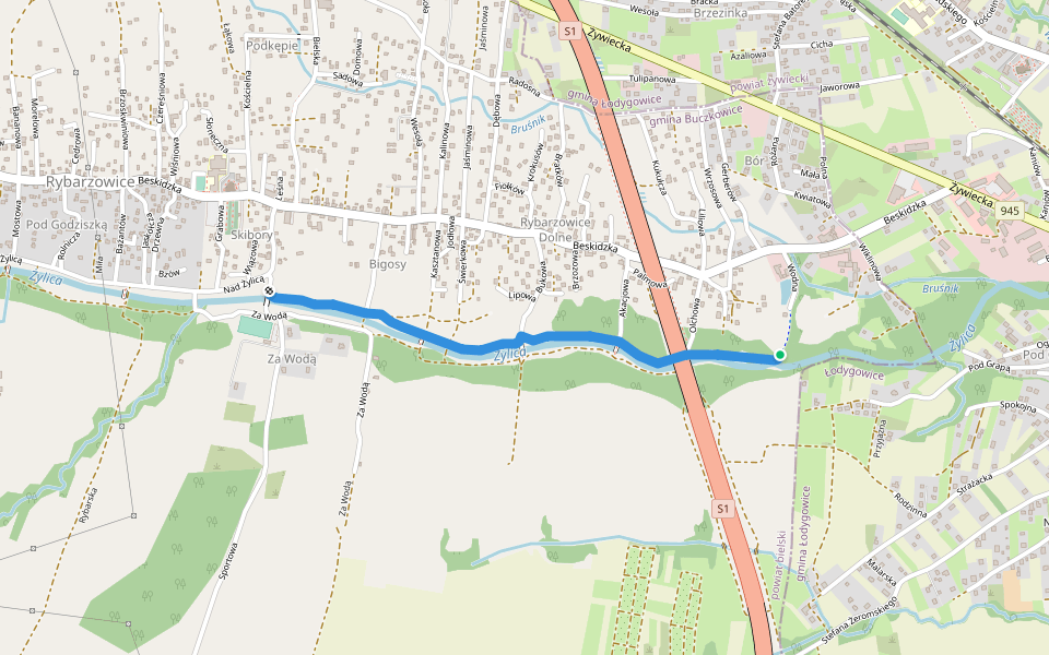 Nad Żylicą walking route map in Rybarzowice