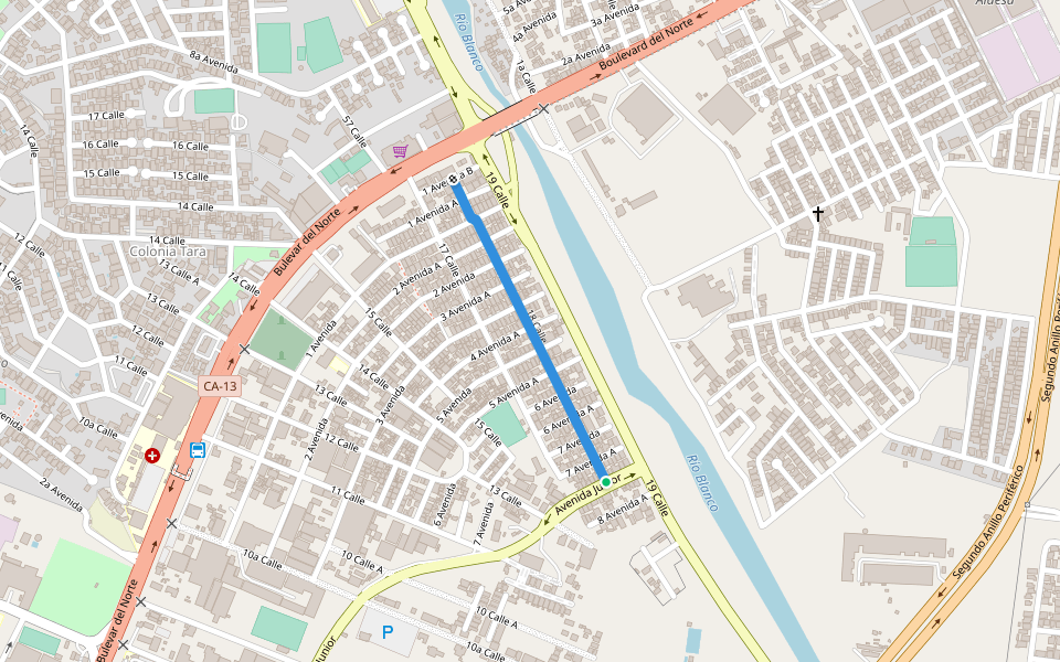18 Calle walking route map in San Pedro Sula
