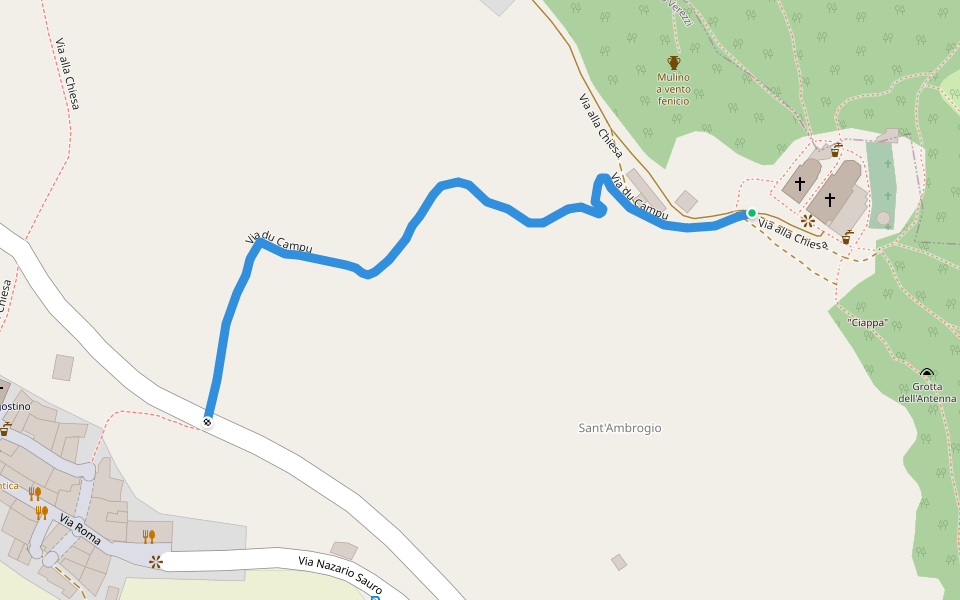 Via du Campu walking route map in Verezzi