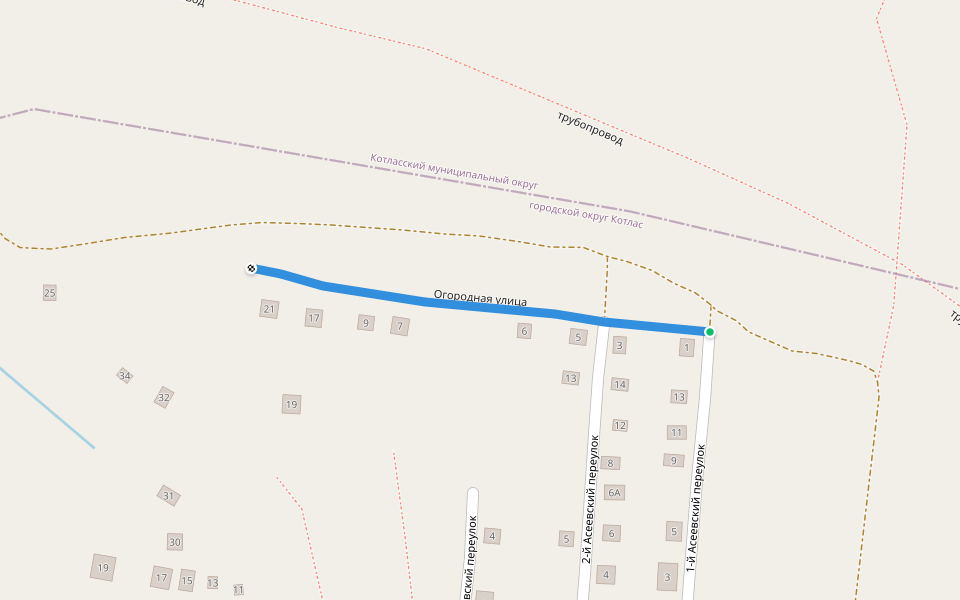 Огородная улица walking route map in Vychegodsky