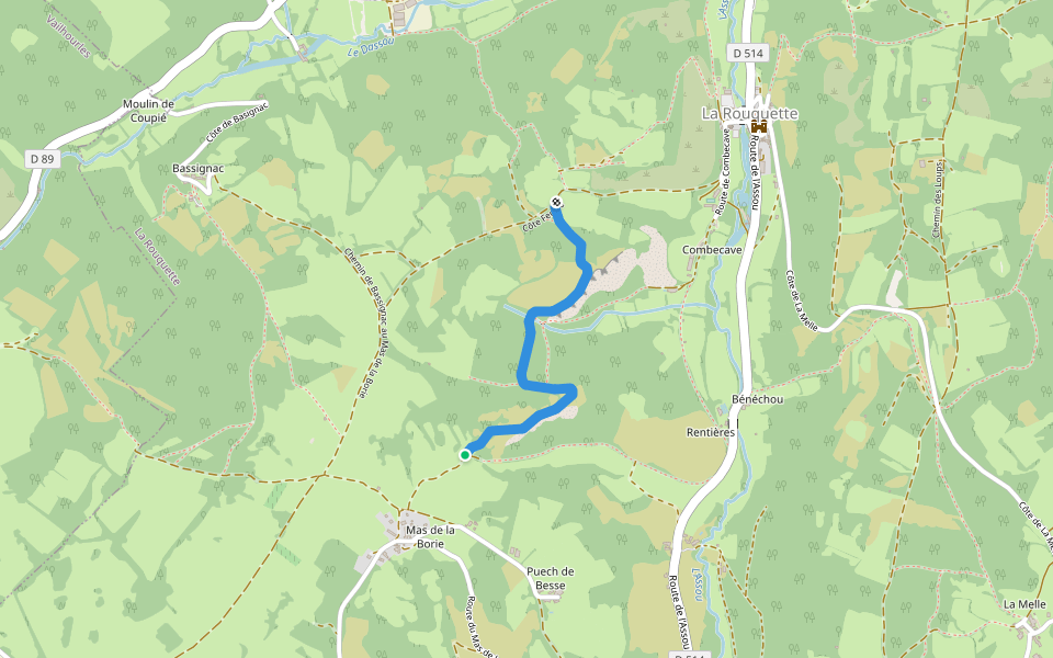 Chemin des Crêtes walking route map in La Rouquette
