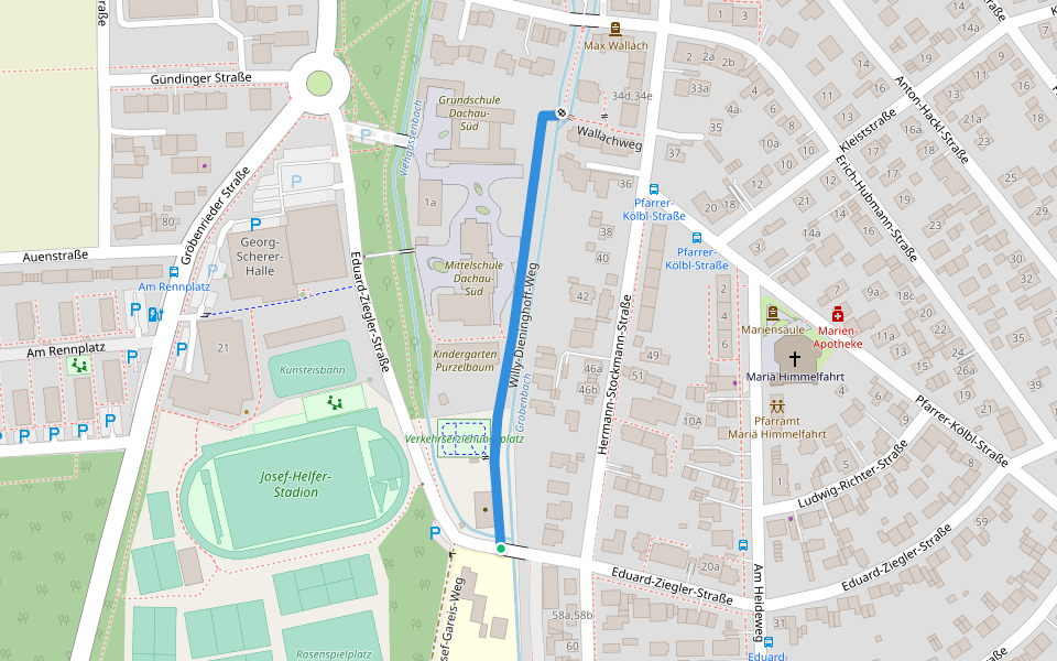 Willy-Dieninghoff-Weg walking route map in Dachau