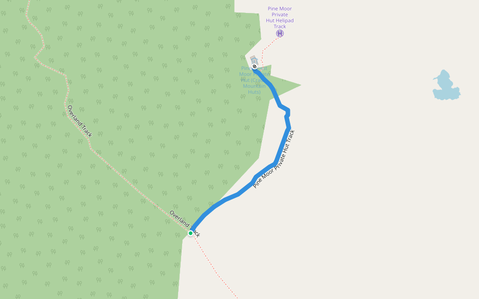 Pine Moor Private Hut Track walking route map in Cradle Mountain