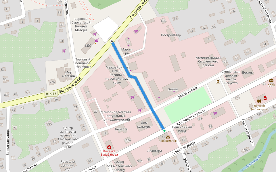 улица Соболева walking route map in Smolenskoe