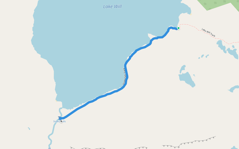 Innes Falls Track walking route map in Cradle Mountain