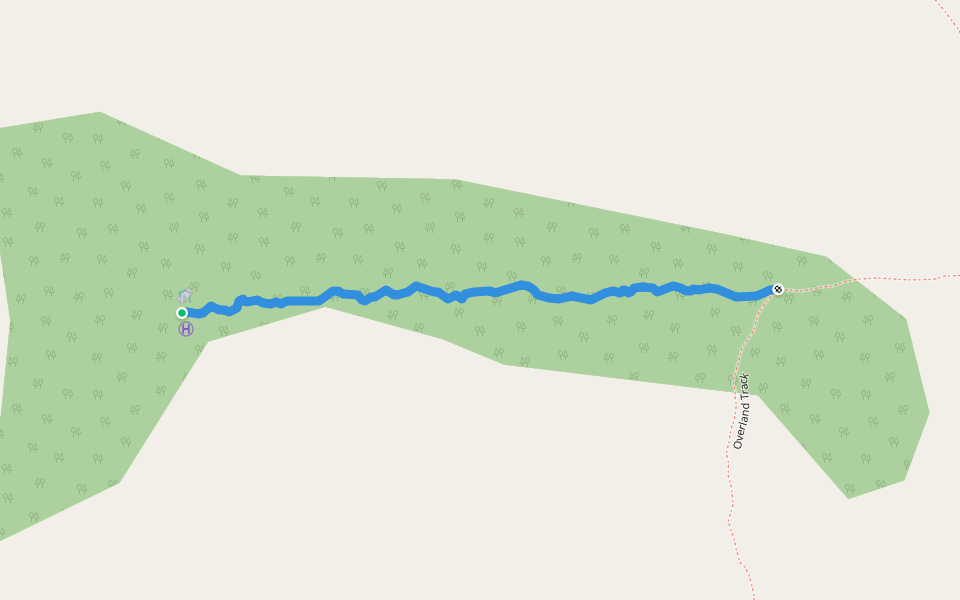 Waterfall Valley Private Hut (Cradle Mountain Huts) Track walking route map in Cradle Mountain