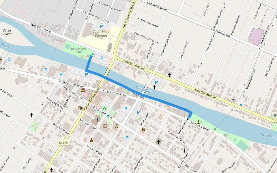 Riverwalk walking route map in Monroe