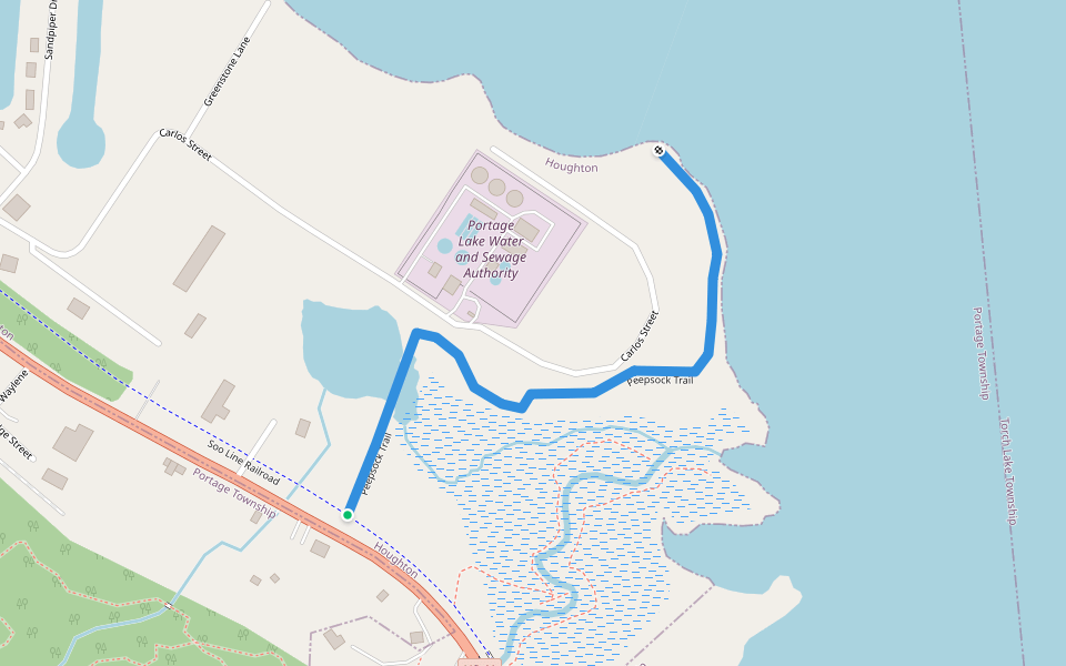 Peepsock Trail walking route map in Houghton