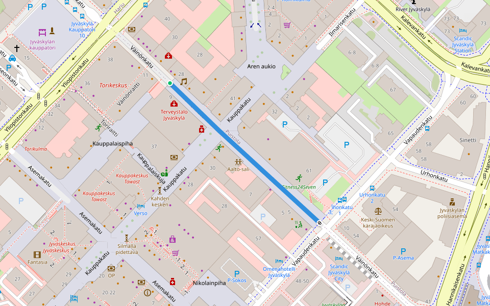 Väinönkatu walking route map in Jyväskylä