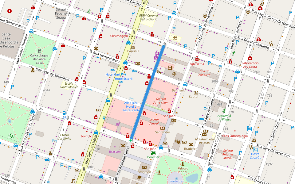 Rua Andrade Neves (Calçadão) walking route map in Pelotas