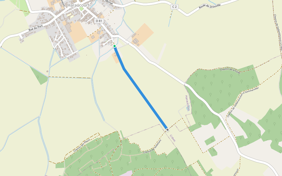 Chemin Rural des Carrières walking route map in Haraucourt