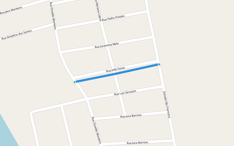 Rua João Farias walking route map in São Sebastião do Uatumã