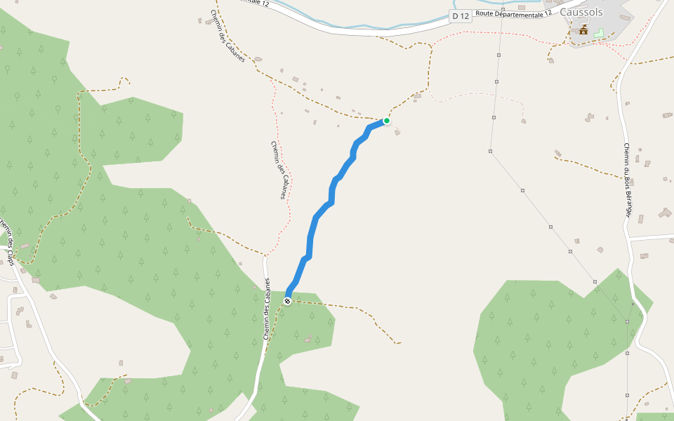 Chemin de la Boussière walking route map in Caussols