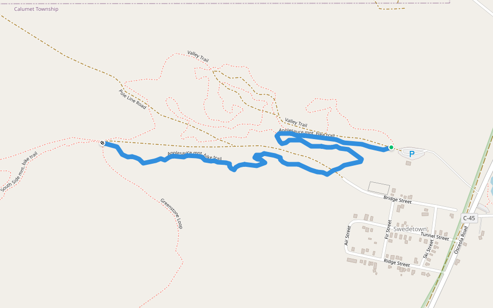 Applesauce mnt. bike trail walking route map in Calumet