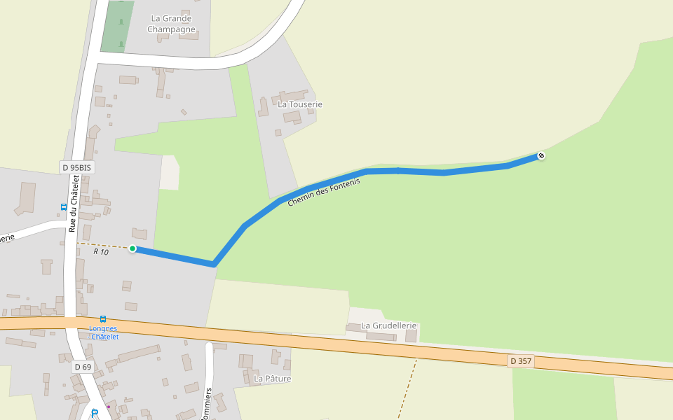 Chemin des Fontenis walking route map in Longnes