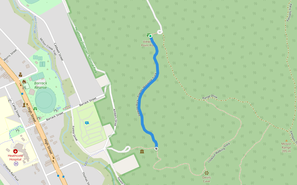 Viewing Rock - Powder Magazine Track walking route map in Heathcote