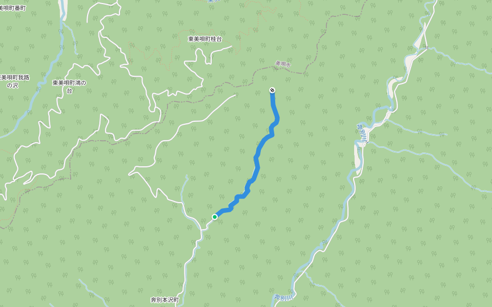 伍の沢林道 walking route map in Mikasa