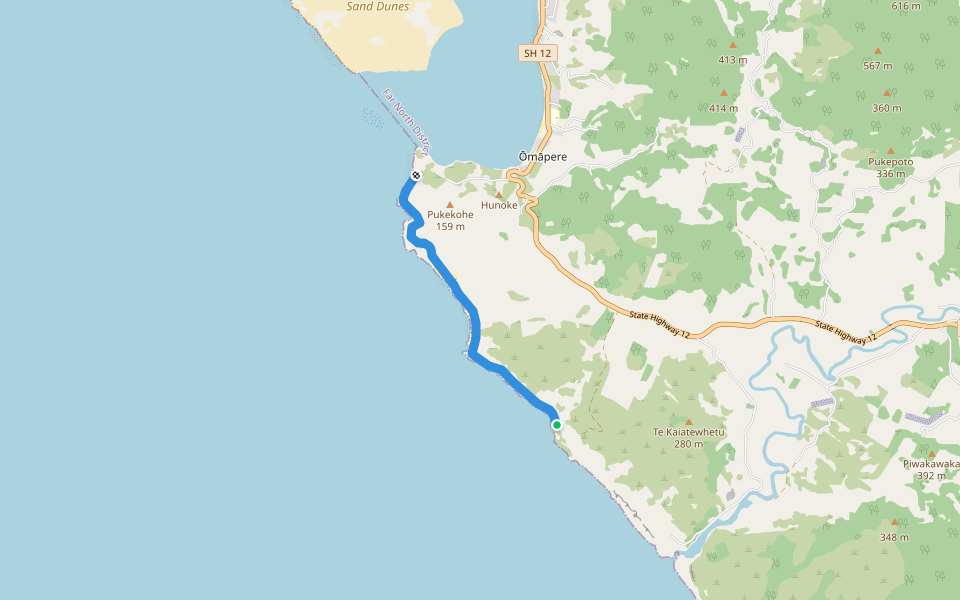 Hokianga - Kai Iwi Coastal Track walking route map in Ōmāpere