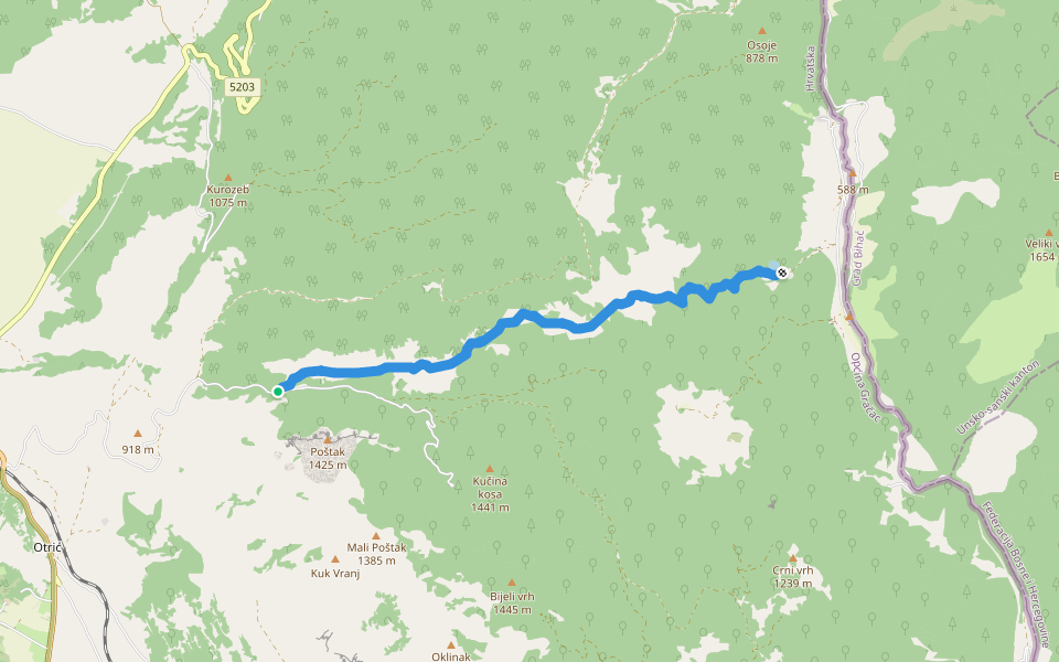Ljubina poljana-Babića jezero walking route map in Otrić