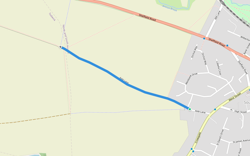 Axle Lane walking route map in South Anston