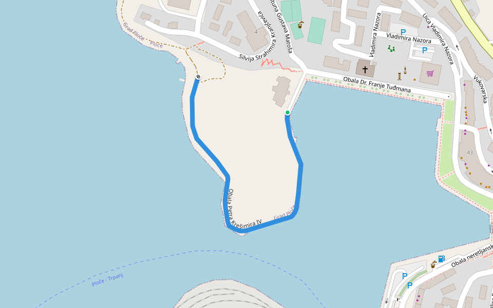 Obala Petra Krešimira IV walking route map in Ploče