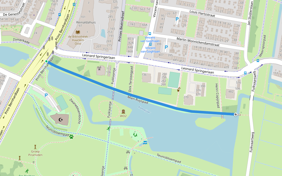 Mien Ruyspad walking route map in Haarlem