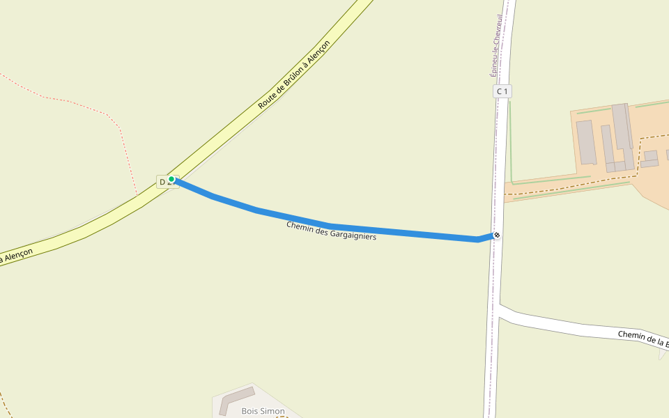 Chemin des Gargaigniers walking route map in Épineu-le-Chevreuil