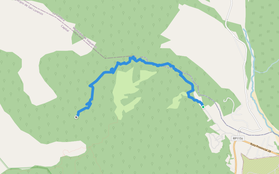 Sendero por cerros walking route map in Villa San Lorenzo