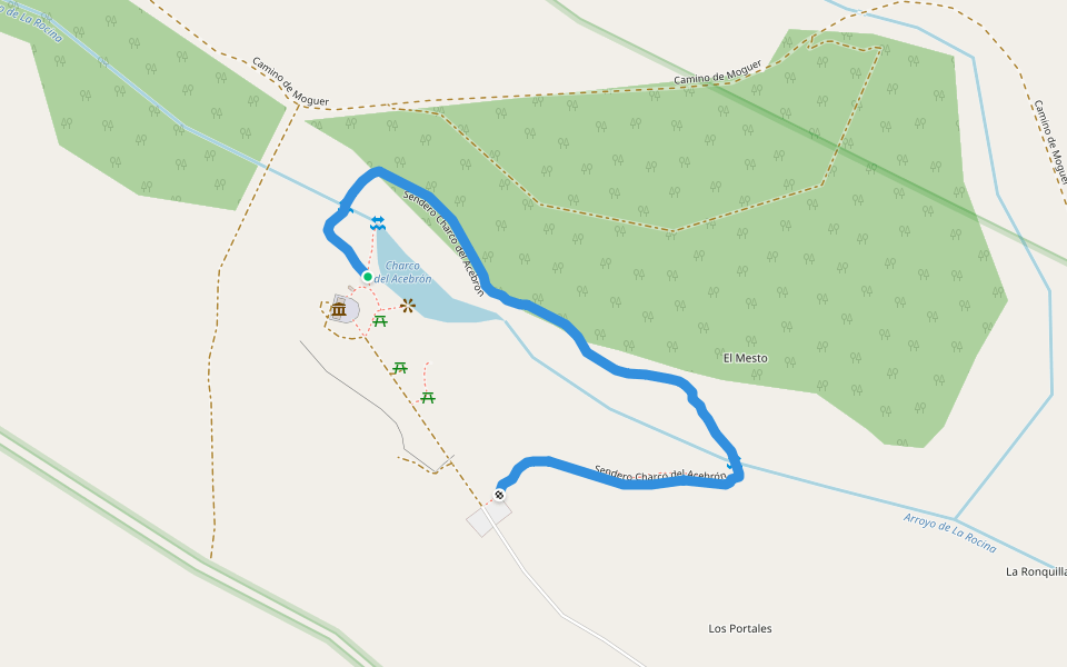 Sendero Charco del Acebrón walking route map in Almonte