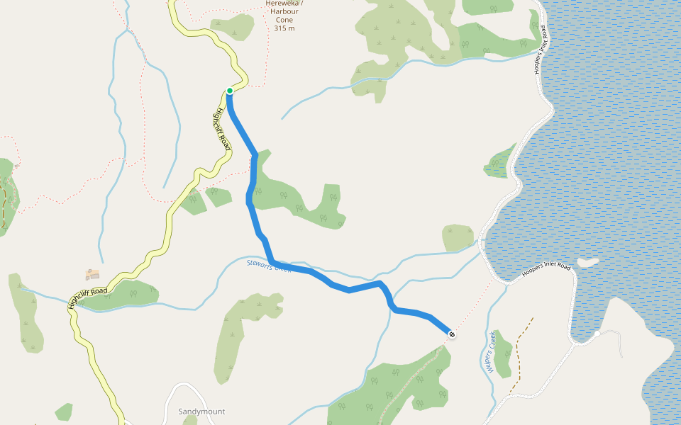 Highcliff Road - Hoopers Inlet Track walking route map in Sandymount