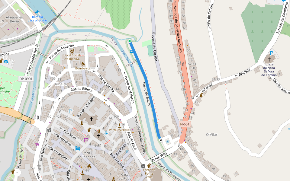 Paseo de Bullas walking route map in Betanzos