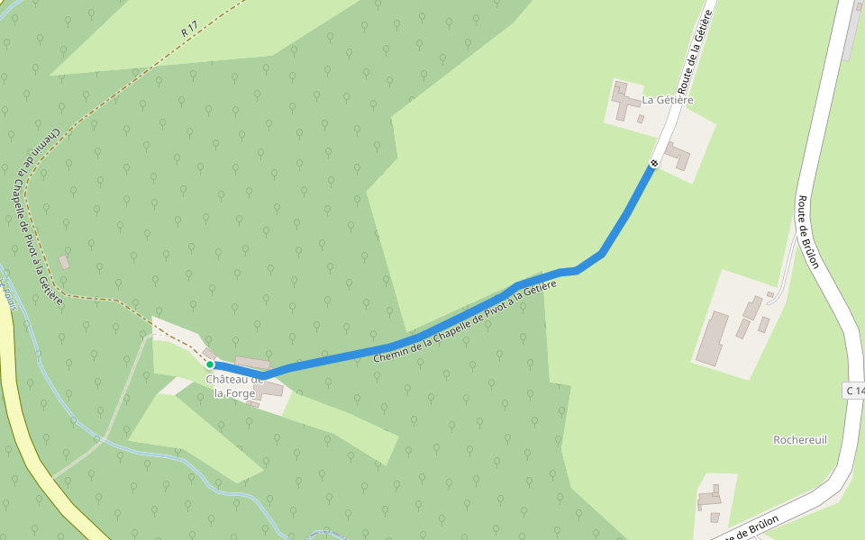 Chemin de la Chapelle de Pivot à la Gétière walking route map in Saint-Denis-d'Orques