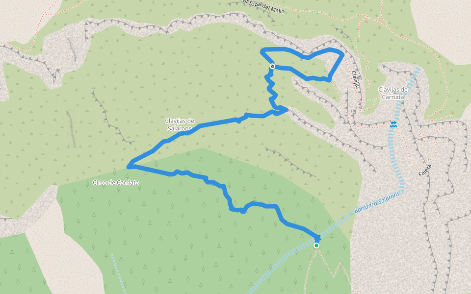 Senda a Faja Racón y Circo de Carriata walking route map in Torla-Ordesa