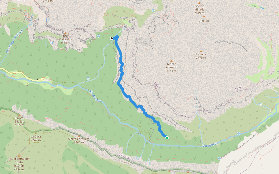 Camino Faja Canarellos walking route map in Torla-Ordesa