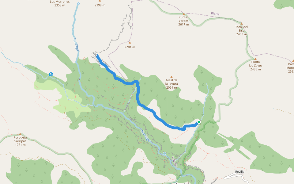 Camino Foratarruego walking route map in Puértolas