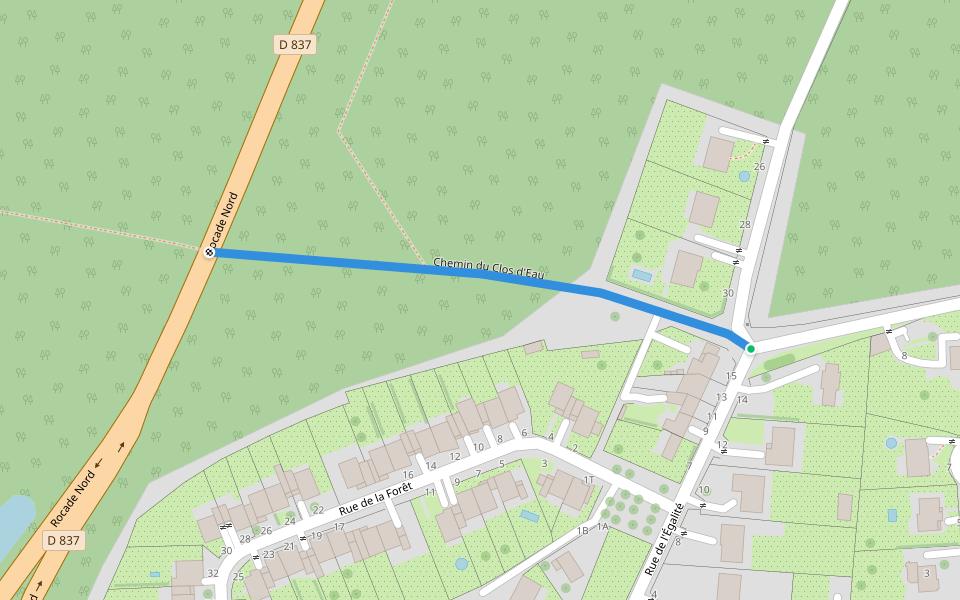 Chemin du Clos d'Eau walking route map in Milly-la-Forêt