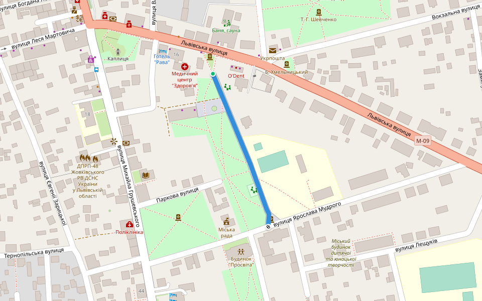 Міська алея walking route map in Rava-Rus'ka