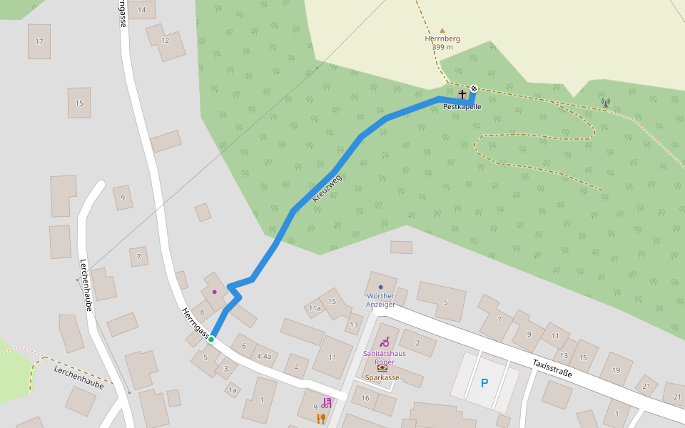 Kreuzweg walking route map in Wörth an der Donau