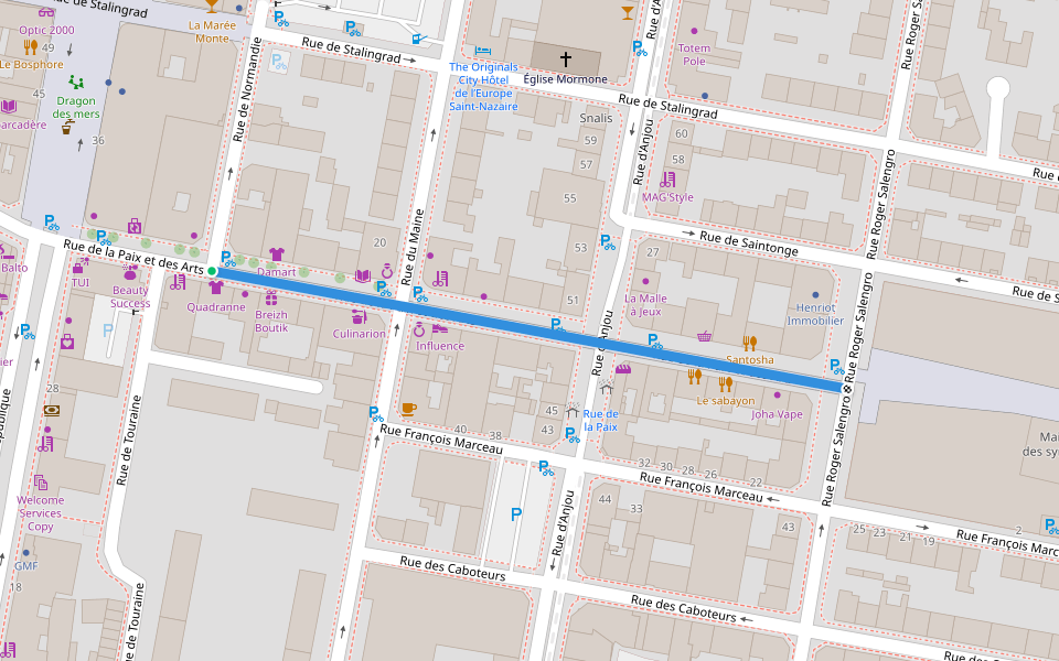 Rue de la Paix et des Arts walking route map in Saint-Nazaire