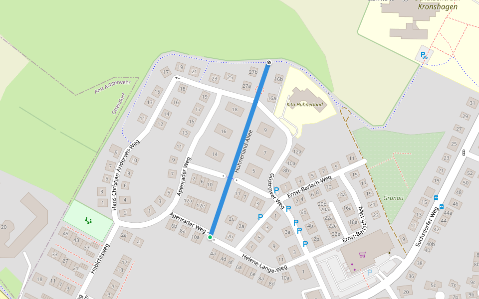 Hühnerland-Allee walking route map in Kronshagen