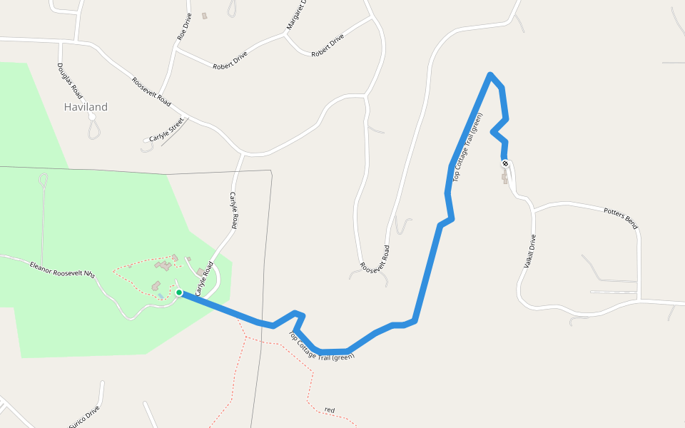 Top Cottage Trail (green) walking route map in Hyde Park