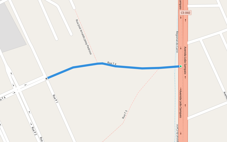 Rua T 4 walking route map in Barbalha