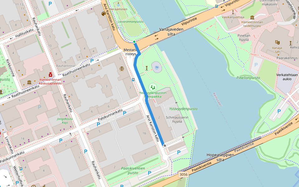 Arvi Kariston katu walking route map in Hämeenlinna