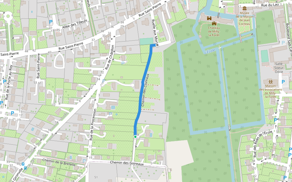 Chemin des Clozeaux walking route map in Milly-la-Forêt