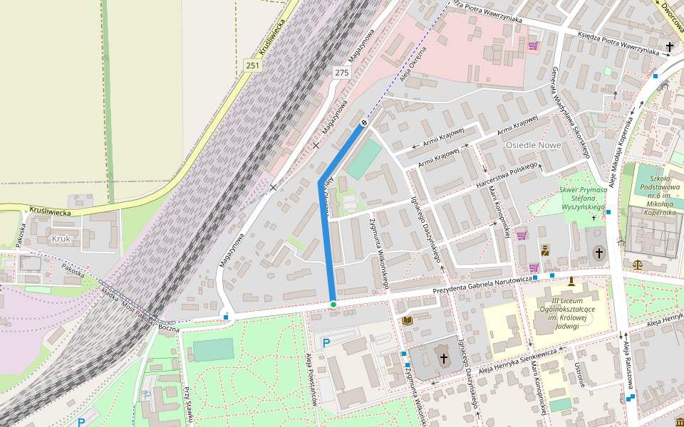 Aleja Okrężna walking route map in Inowrocław