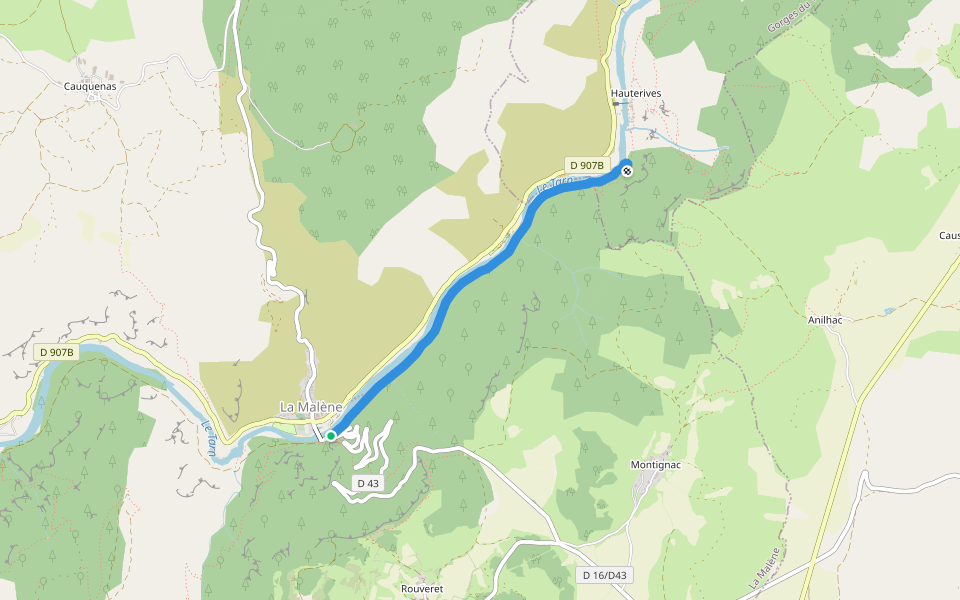 Sentier Rive Gauche walking route map in La Malène