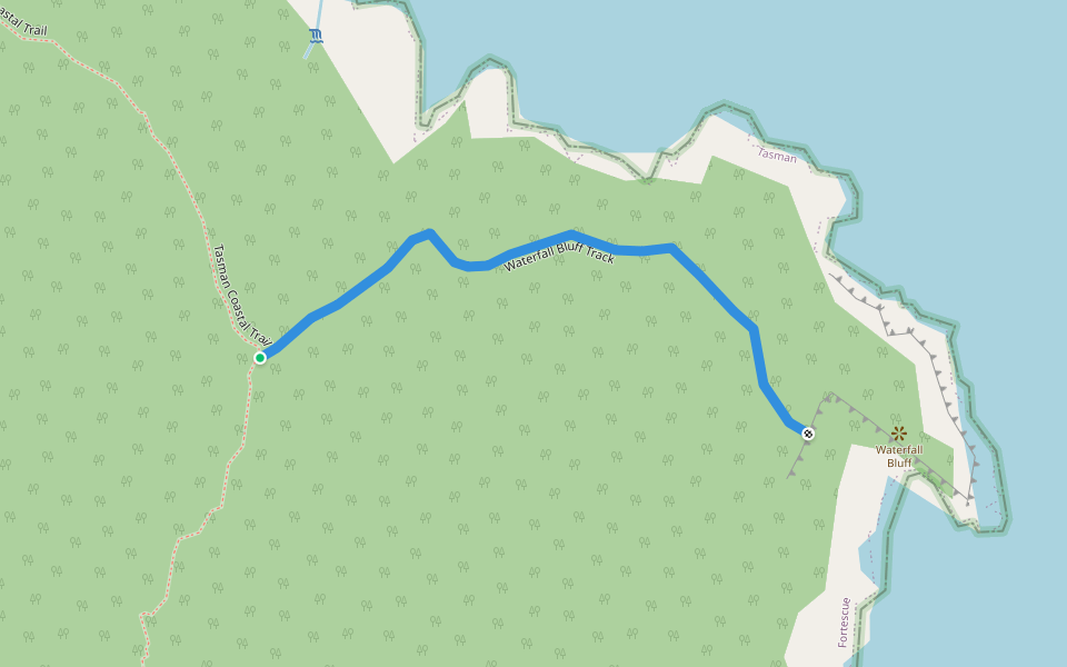 Waterfall Bluff Track walking route map in Eaglehawk Neck