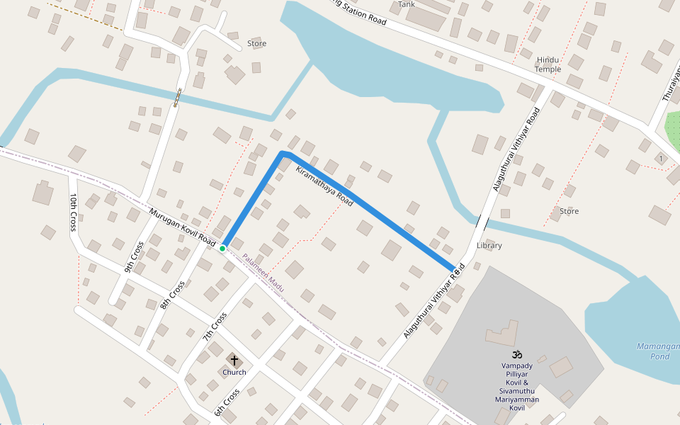 Kiramathaya Road walking route map in Batticaloa